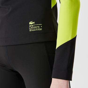  Lacoste Active Kadın Slim Fit Uzun Kollu Baskılı Siyah Polo