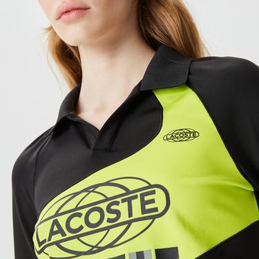  Lacoste Active Kadın Slim Fit Uzun Kollu Baskılı Siyah Polo