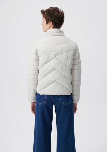  Mavi Dik Yaka Gri Şişme Mont 110698-27105