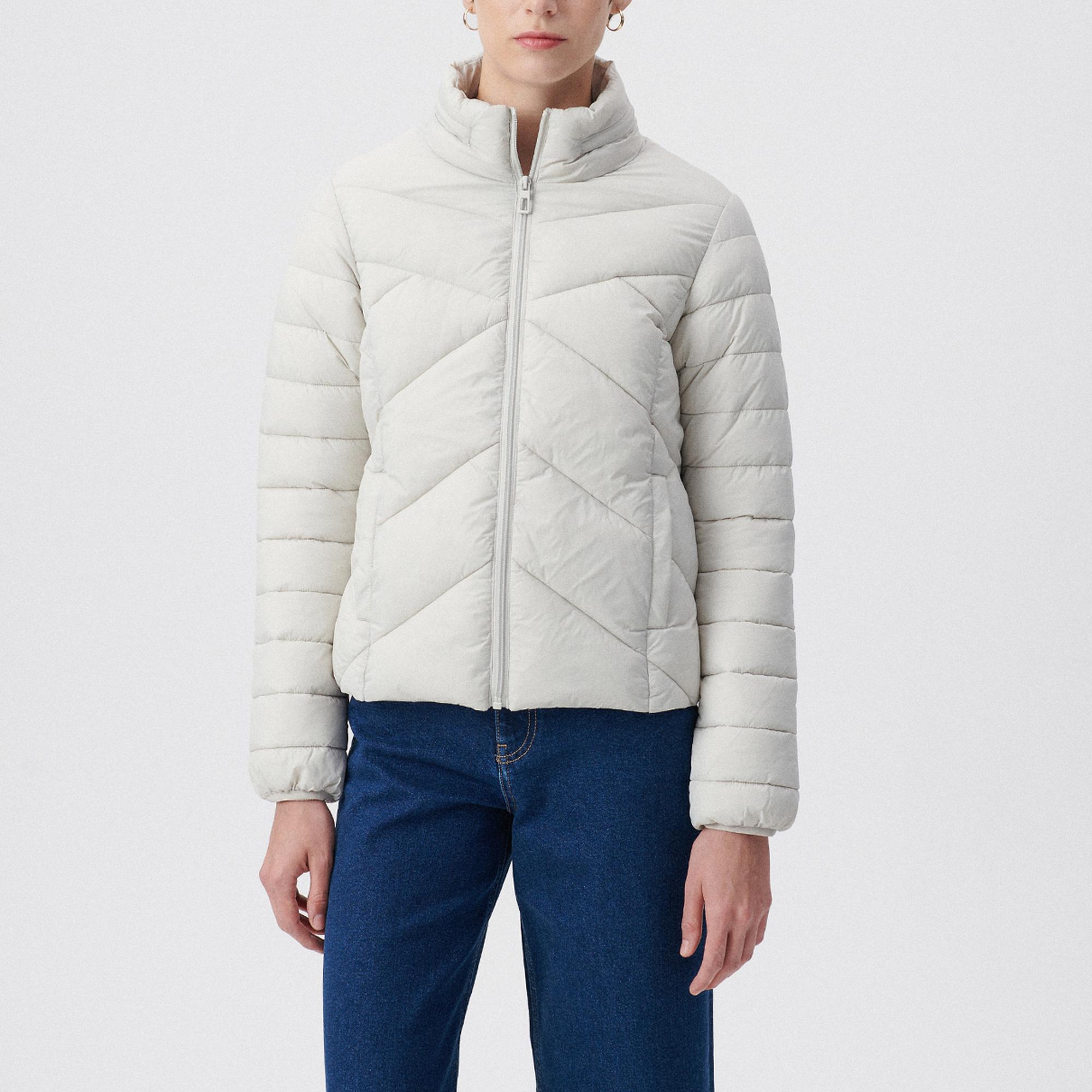 Mavi Dik Yaka Gri Şişme Mont Regular Fit / Normal Kesim 110698-27105