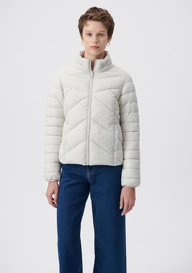  Mavi Dik Yaka Gri Şişme Mont 110698-27105