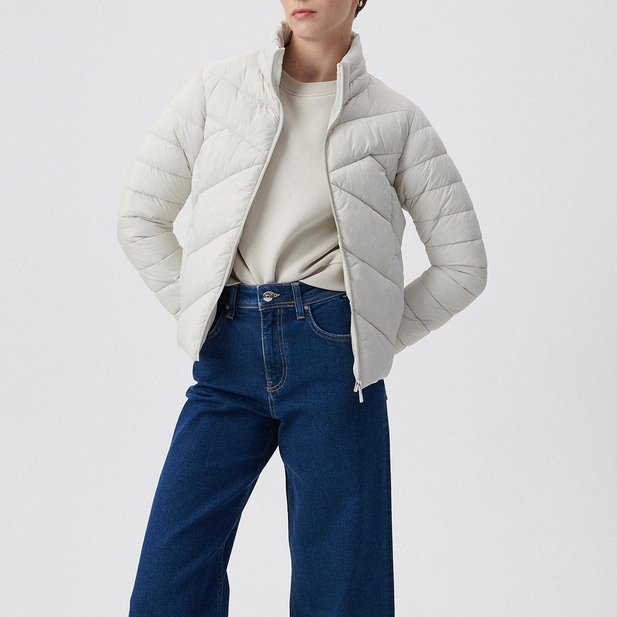 Mavi Dik Yaka Gri Şişme Mont Regular Fit / Normal Kesim 110698-27105