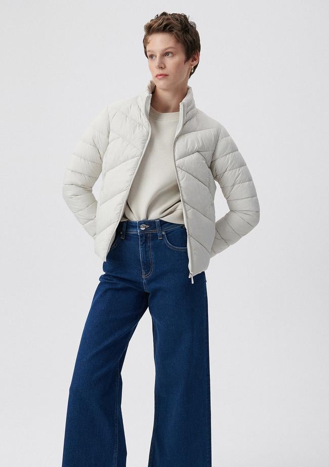  Mavi Dik Yaka Gri Şişme Mont 110698-27105