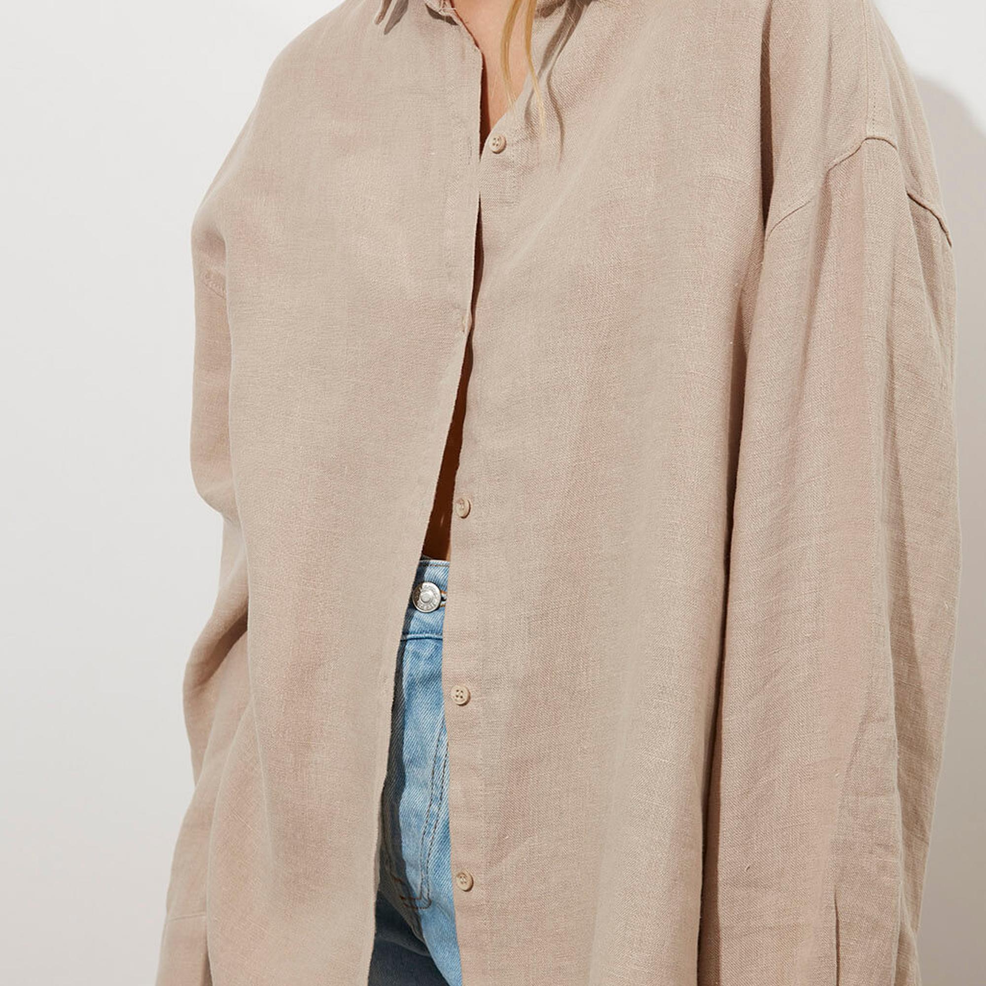 Oversize %100 Keten Gömlek