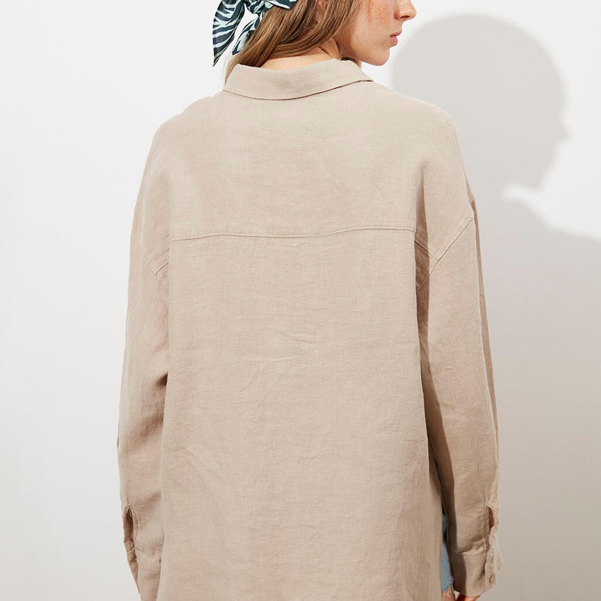 Oversize %100 Keten Gömlek