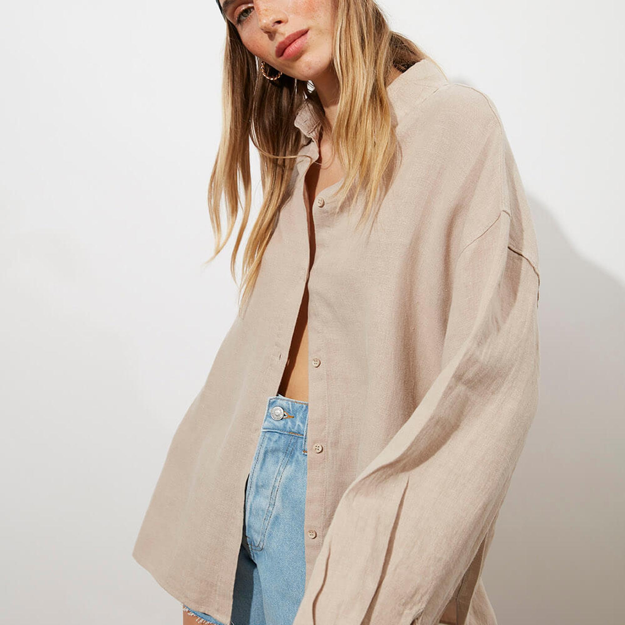 Oversize %100 Keten Gömlek