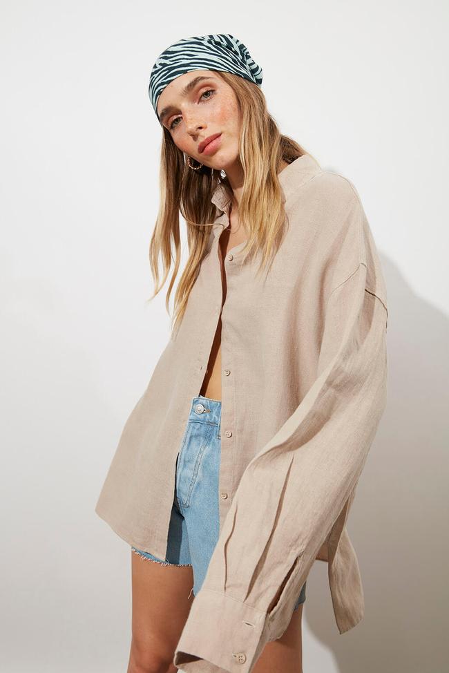  Oversize %100 Keten Gömlek