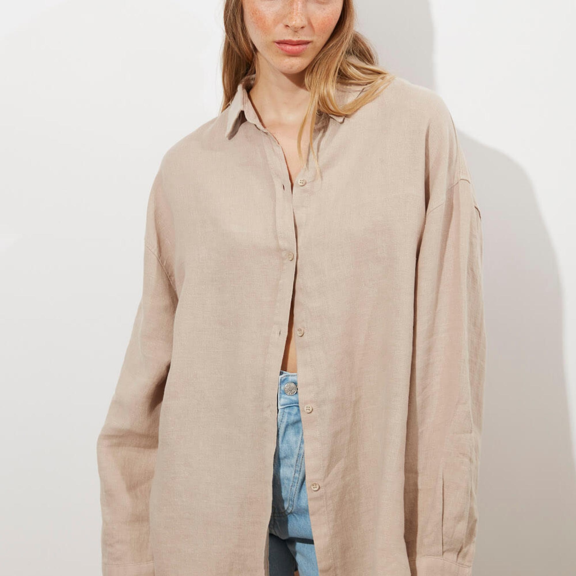 Oversize %100 Keten Gömlek