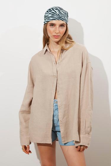  Oversize %100 Keten Gömlek