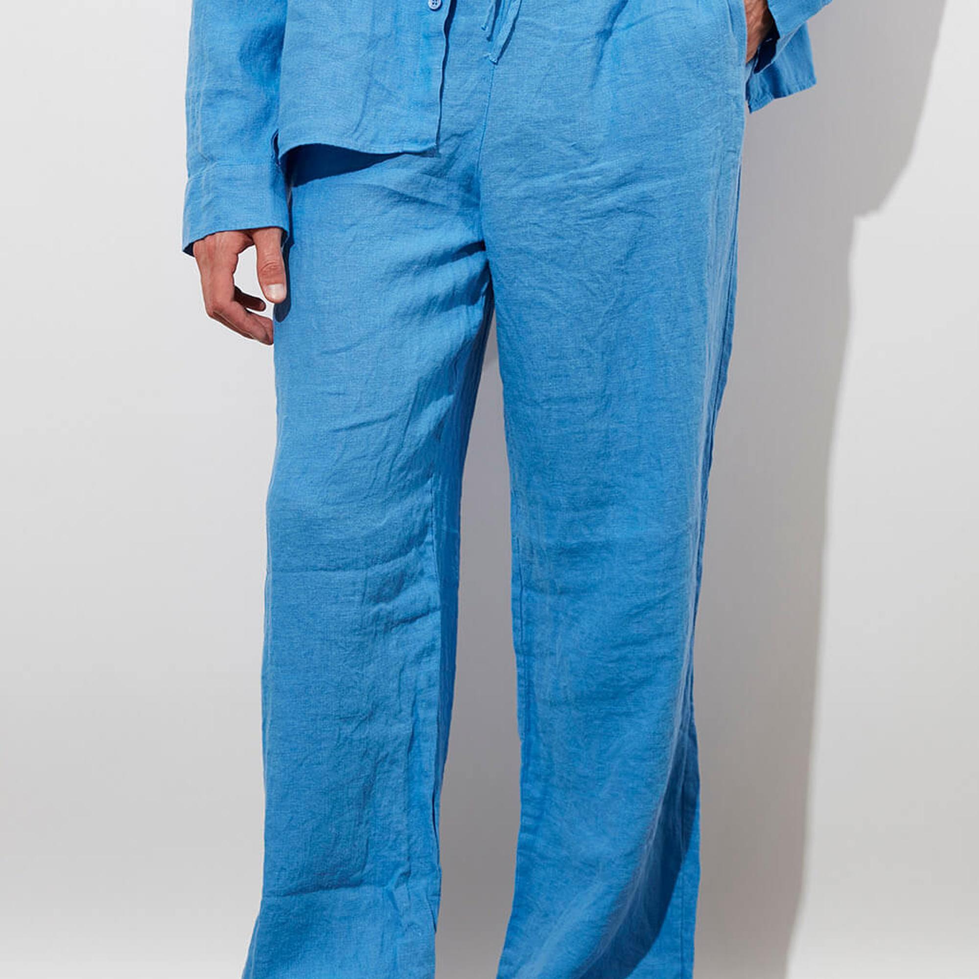 Lastikli %100 Keten Pantolon