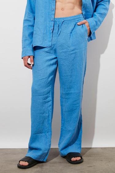  Lastikli %100 Keten Pantolon