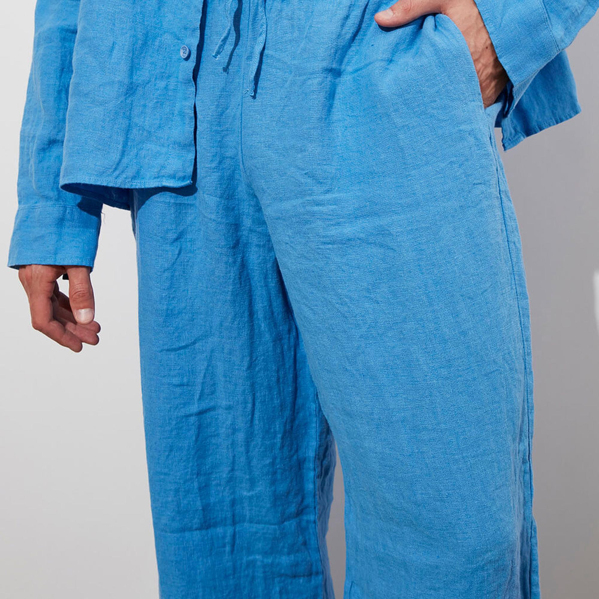 Lastikli %100 Keten Pantolon