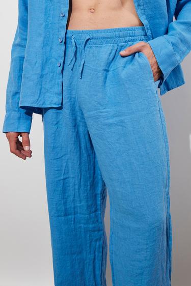  Lastikli %100 Keten Pantolon