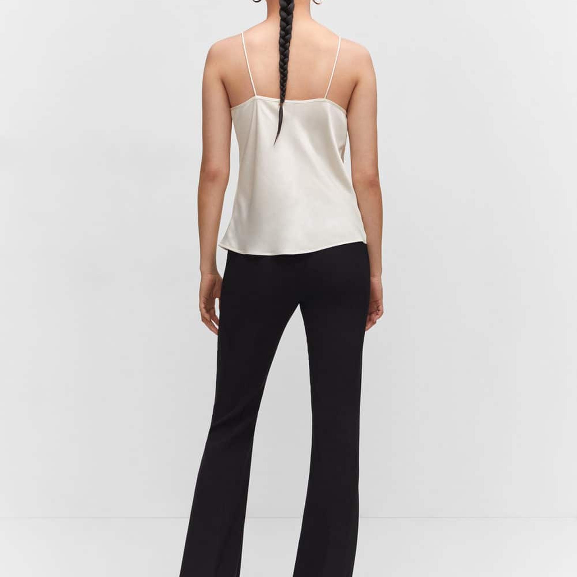 Mango Kadın Saten Dantel Bluz Ekru