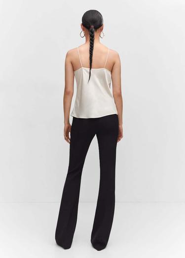  Mango Kadın Saten Dantel Bluz Ekru