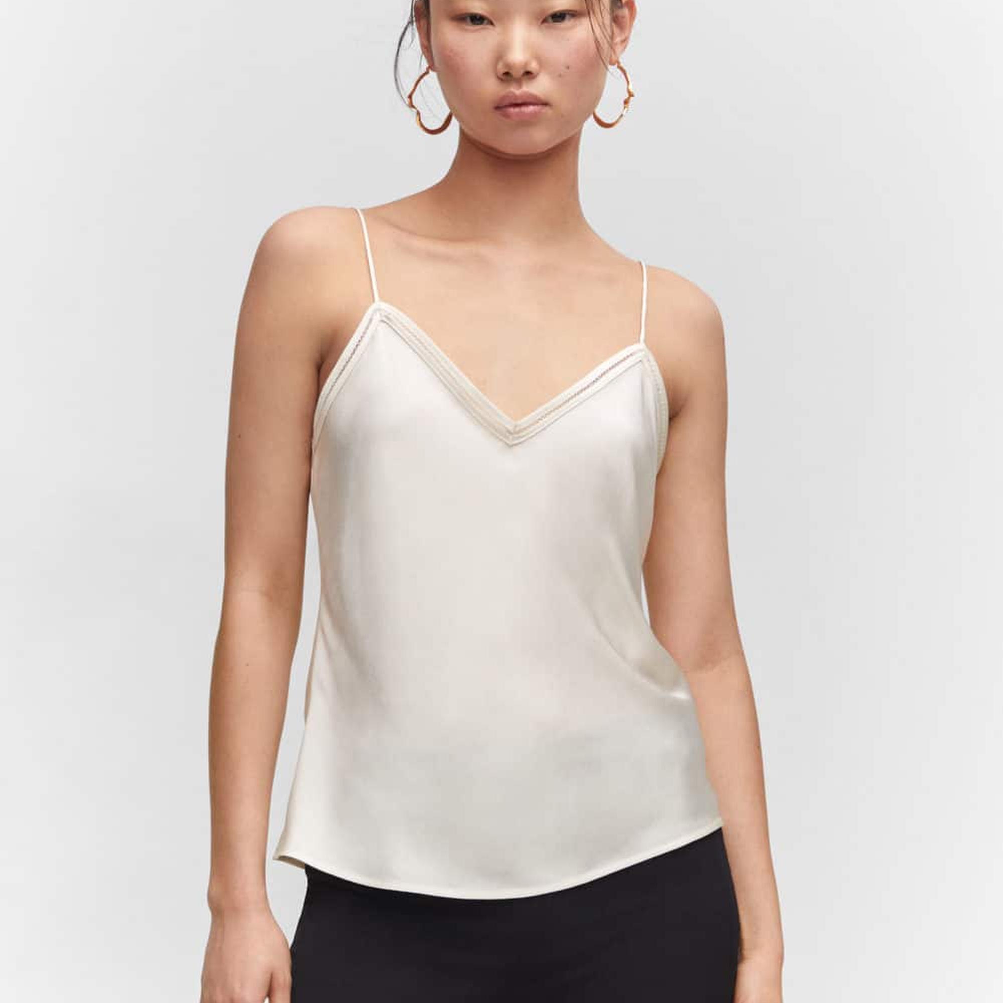 Mango Kadın Saten Dantel Bluz Ekru