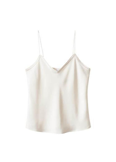  Mango Kadın Saten Dantel Bluz Ekru