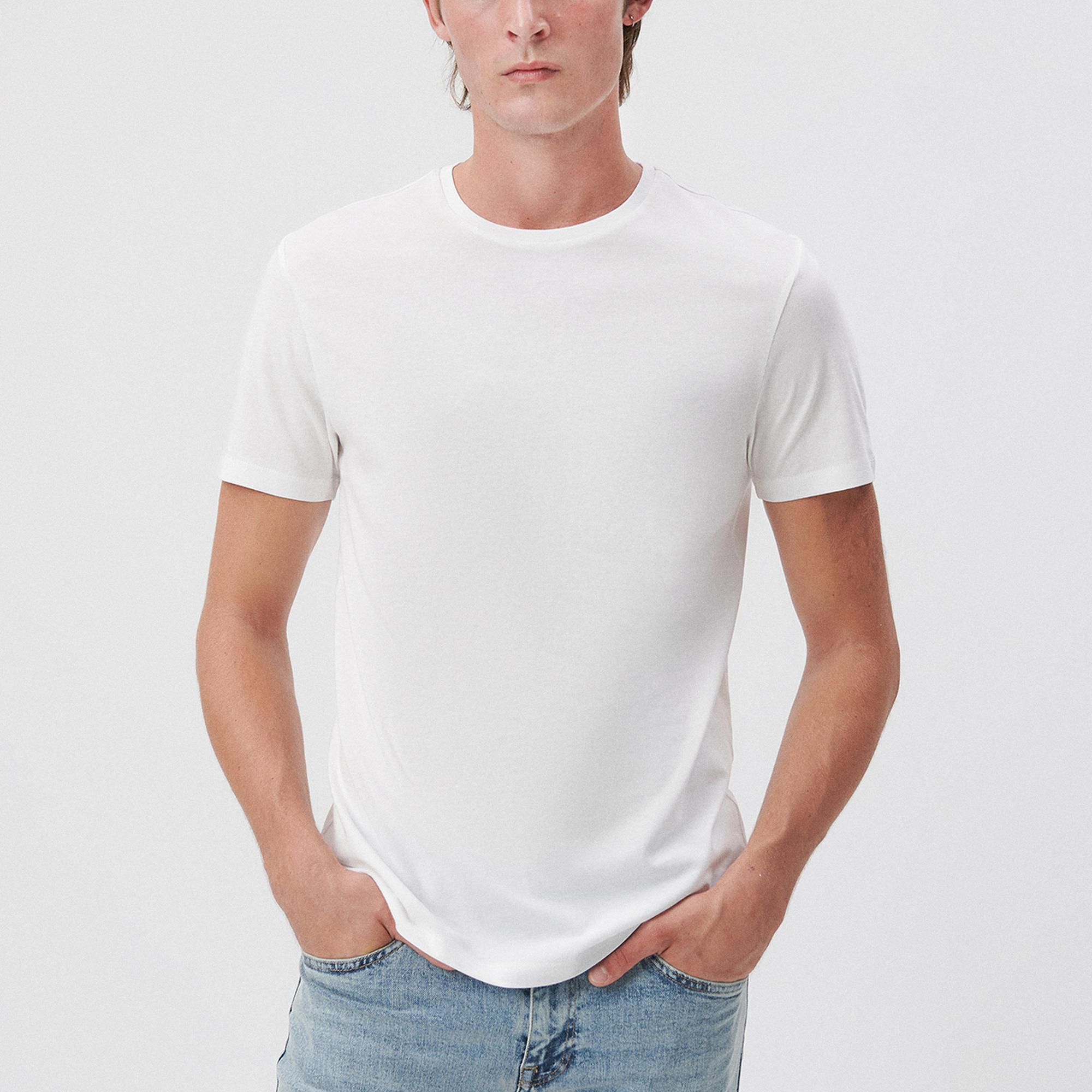 Mavi Beyaz Basic Tişört Slim Fit / Dar Kesim 065574-620