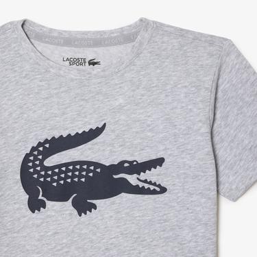  Lacoste Erkek Çocuk Bisiklet Yaka Baskılı Gri T-Shirt