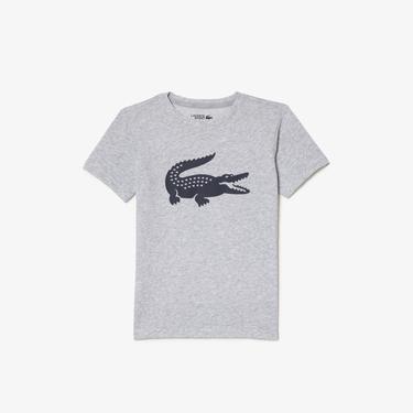  Lacoste Erkek Çocuk Bisiklet Yaka Baskılı Gri T-Shirt