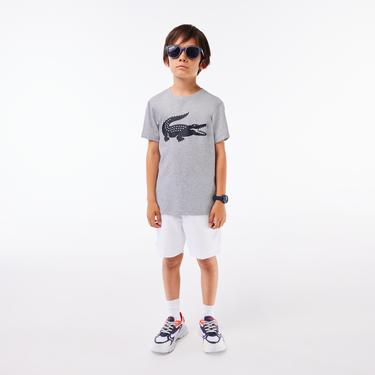  Lacoste Erkek Çocuk Bisiklet Yaka Baskılı Gri T-Shirt