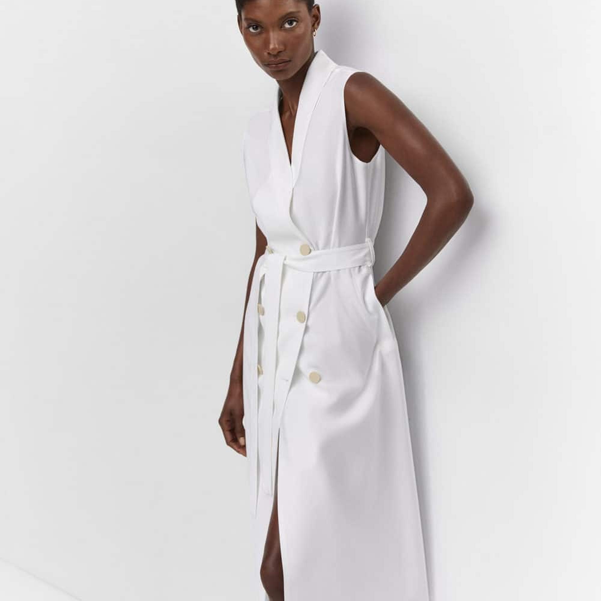 Mango Kadın Anvelop Kesimli Düğmeli Elbise Beyaz