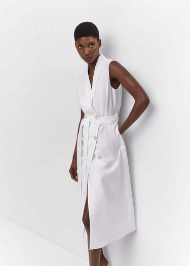  Mango Kadın Anvelop Kesimli Düğmeli Elbise Beyaz