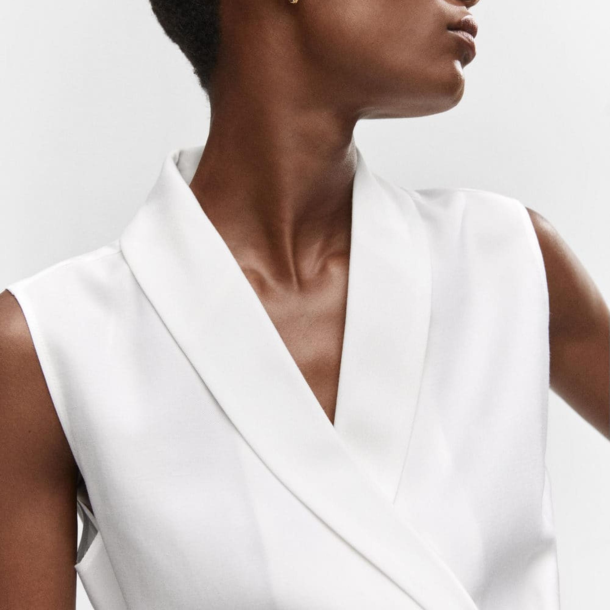 Mango Kadın Anvelop Kesimli Düğmeli Elbise Beyaz