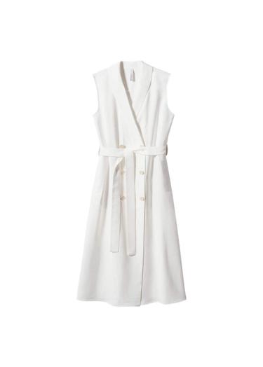  Mango Kadın Anvelop Kesimli Düğmeli Elbise Beyaz