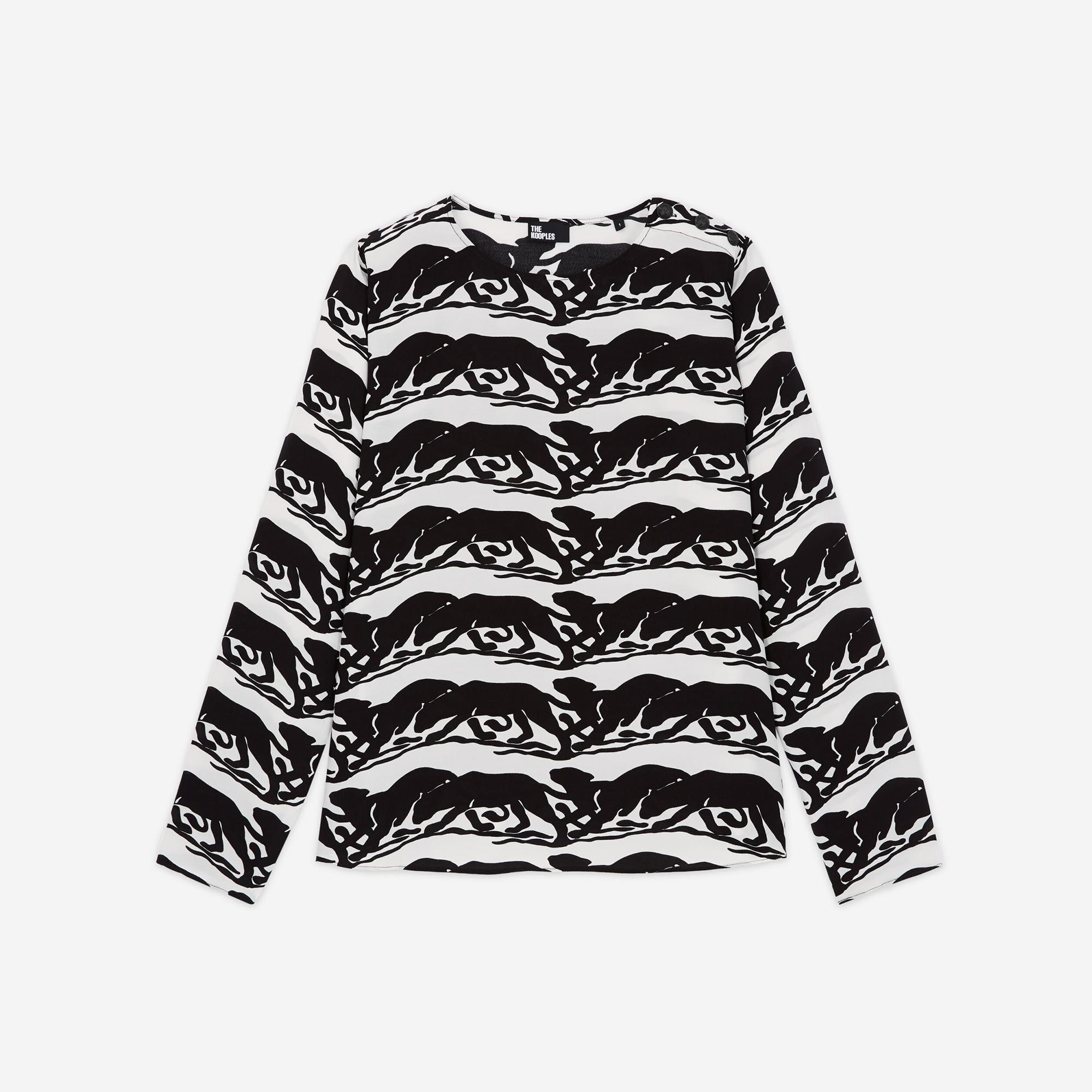 KADIN PANTER BASKILI SİYAH BLUZ