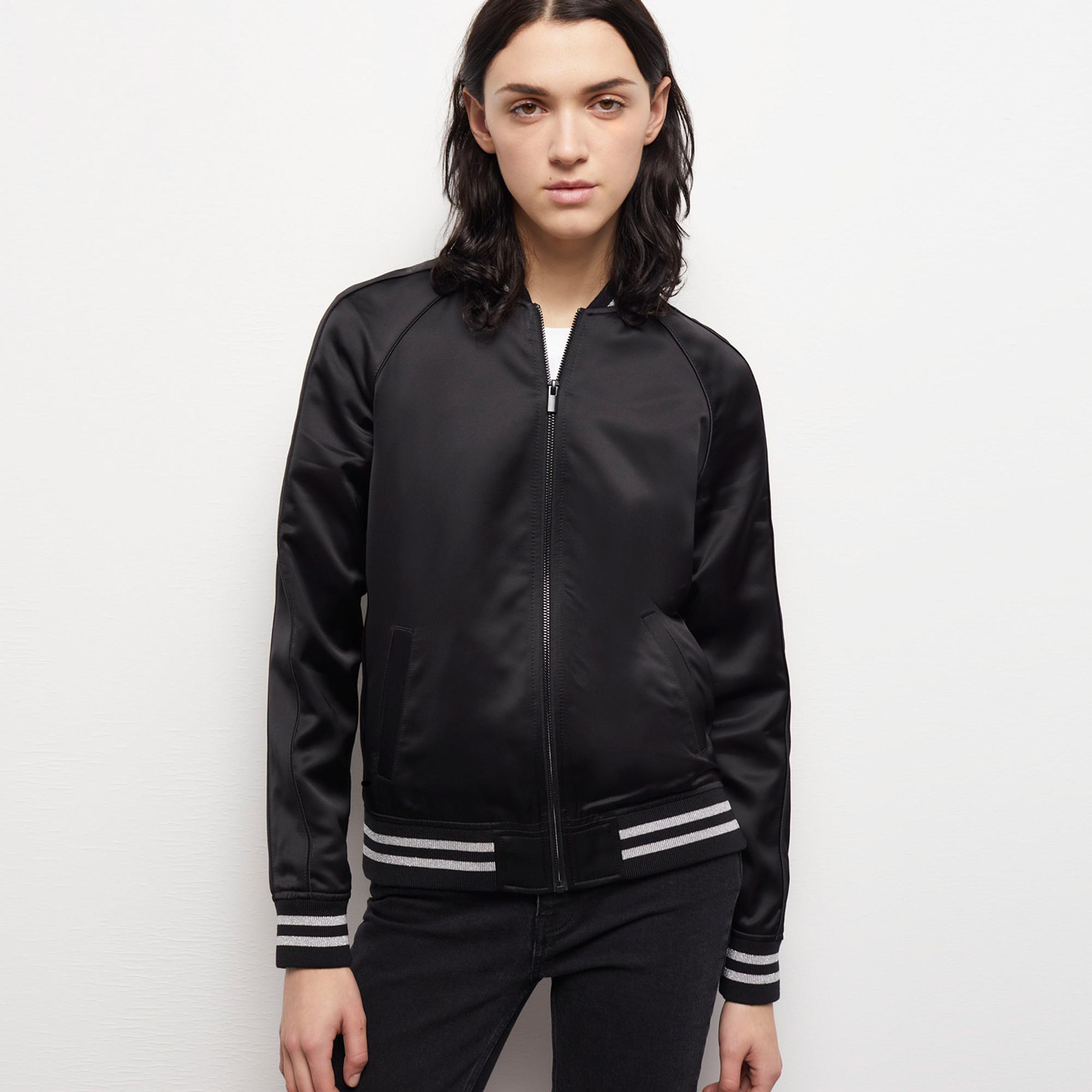 KADIN SİYAH SATEN BOMBER CEKET