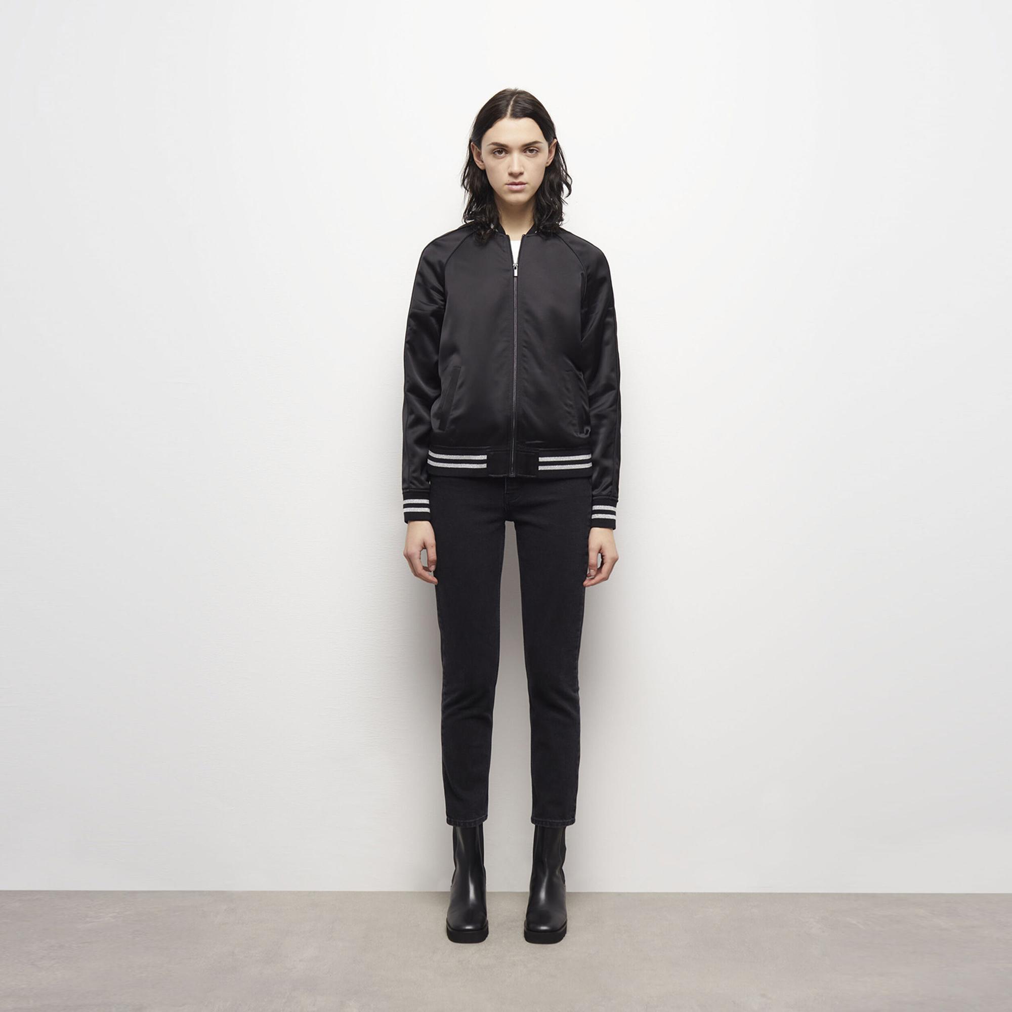 KADIN SİYAH SATEN BOMBER CEKET