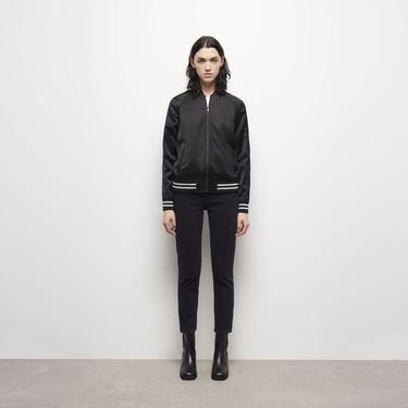  KADIN SİYAH SATEN BOMBER CEKET