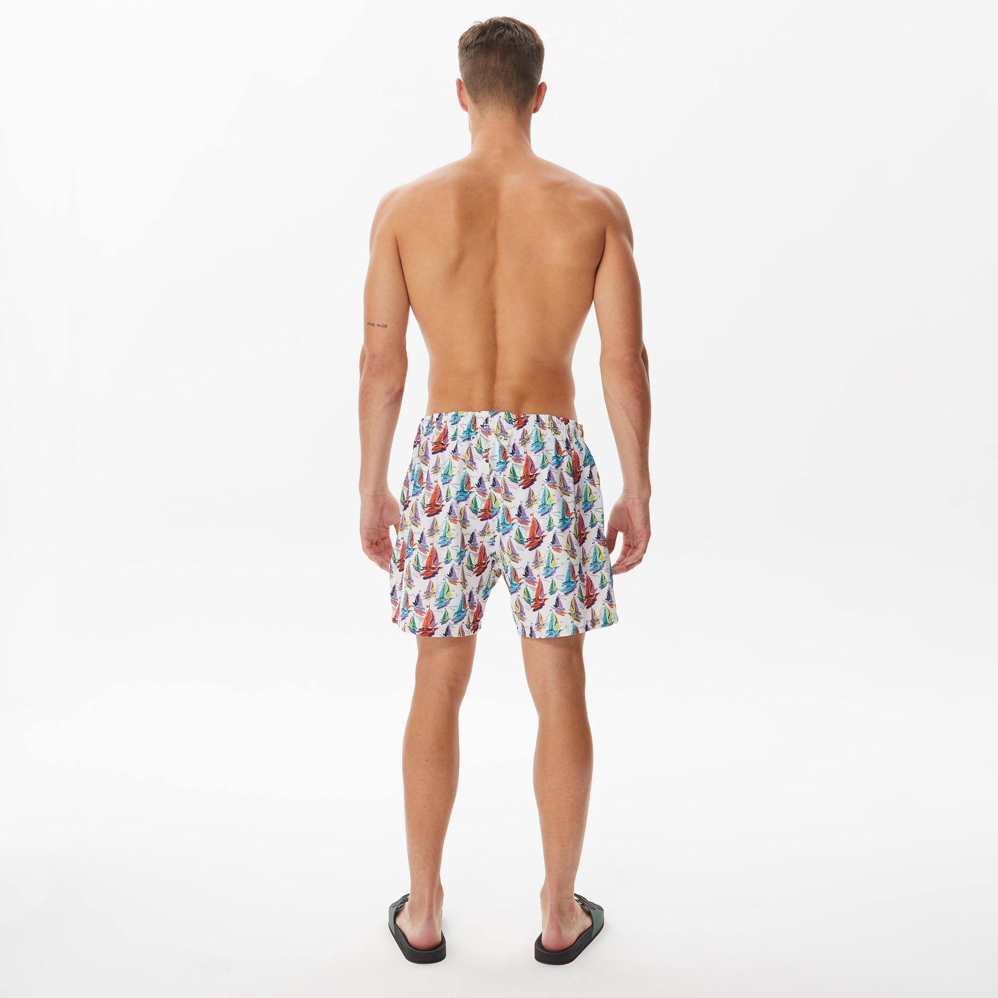 Nautica Erkek Beyaz Baskılı Deniz Şortu