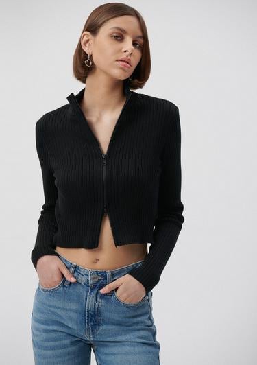  Mavi Çift Yön Fermuarlı Siyah Triko Fitted / Vücuda Oturan Kesim 171469-900