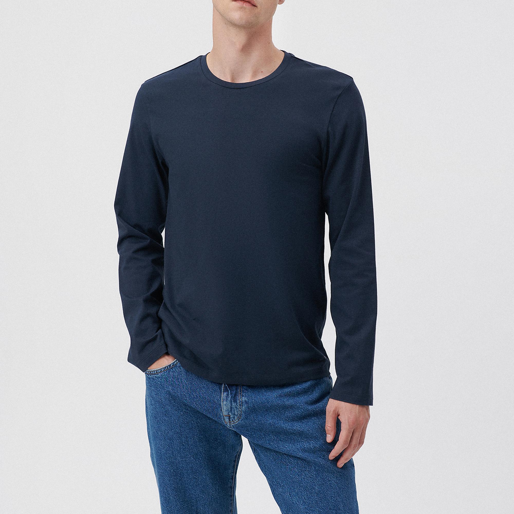 Mavi Uzun Kollu Lacivert Basic Tişört Fitted / Vücuda Oturan Kesim 062477-27308