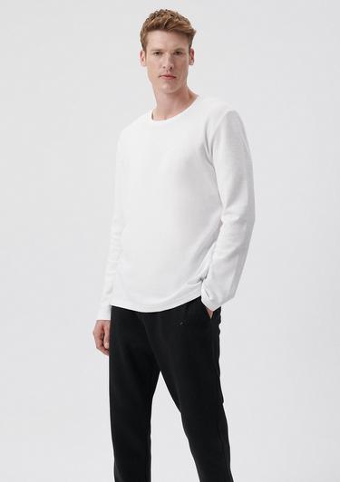  Mavi Uzun Kollu Beyaz Tişört Regular Fit / Normal Kesim 065755-620