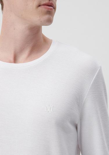  Mavi Uzun Kollu Beyaz Tişört Regular Fit / Normal Kesim 065755-620