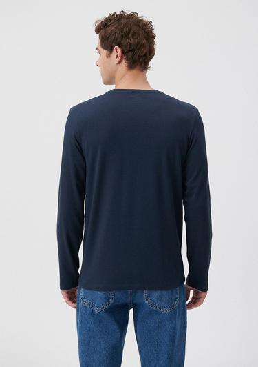  Mavi Uzun Kollu Lacivert Basic Tişört Fitted / Vücuda Oturan Kesim 062477-27308