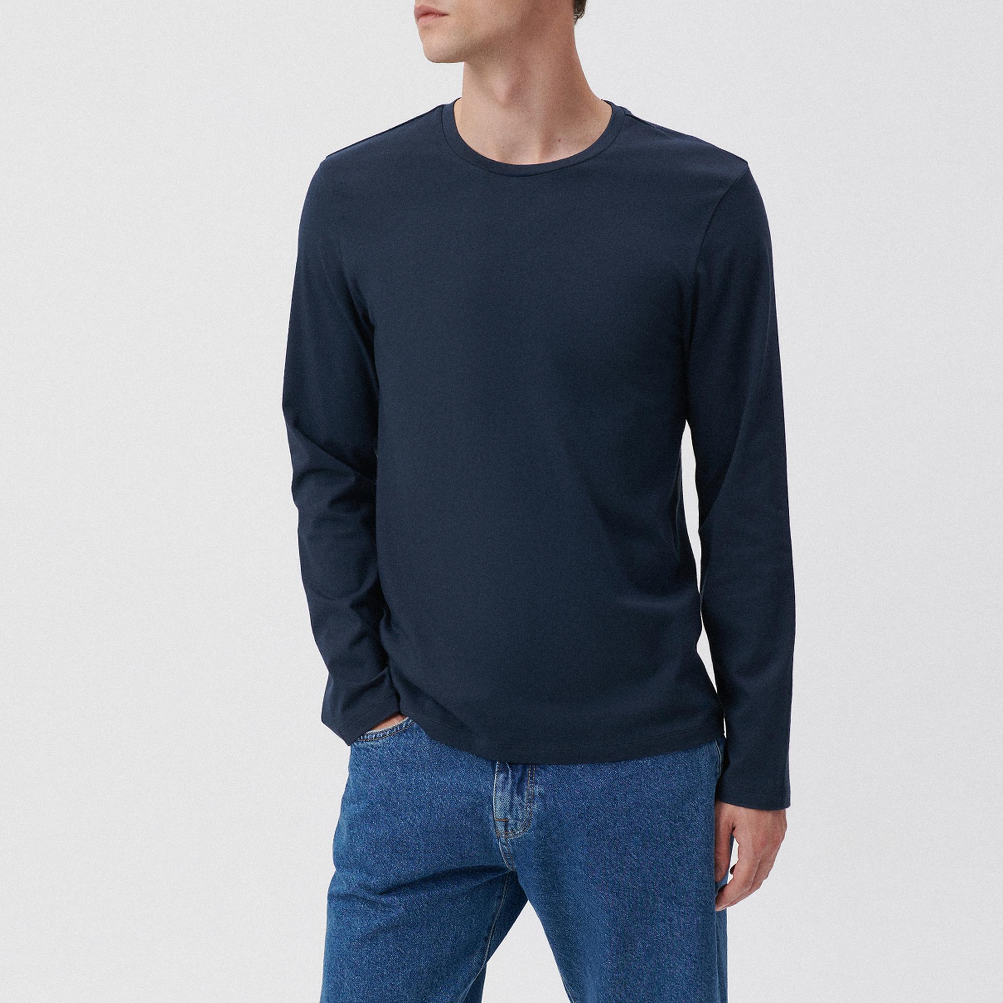 Mavi Uzun Kollu Lacivert Basic Tişört Fitted / Vücuda Oturan Kesim 062477-27308