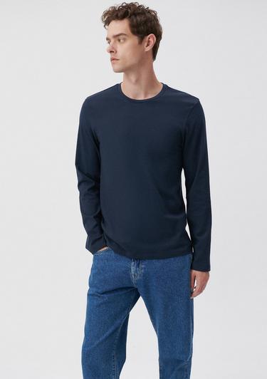  Mavi Uzun Kollu Lacivert Basic Tişört Fitted / Vücuda Oturan Kesim 062477-27308