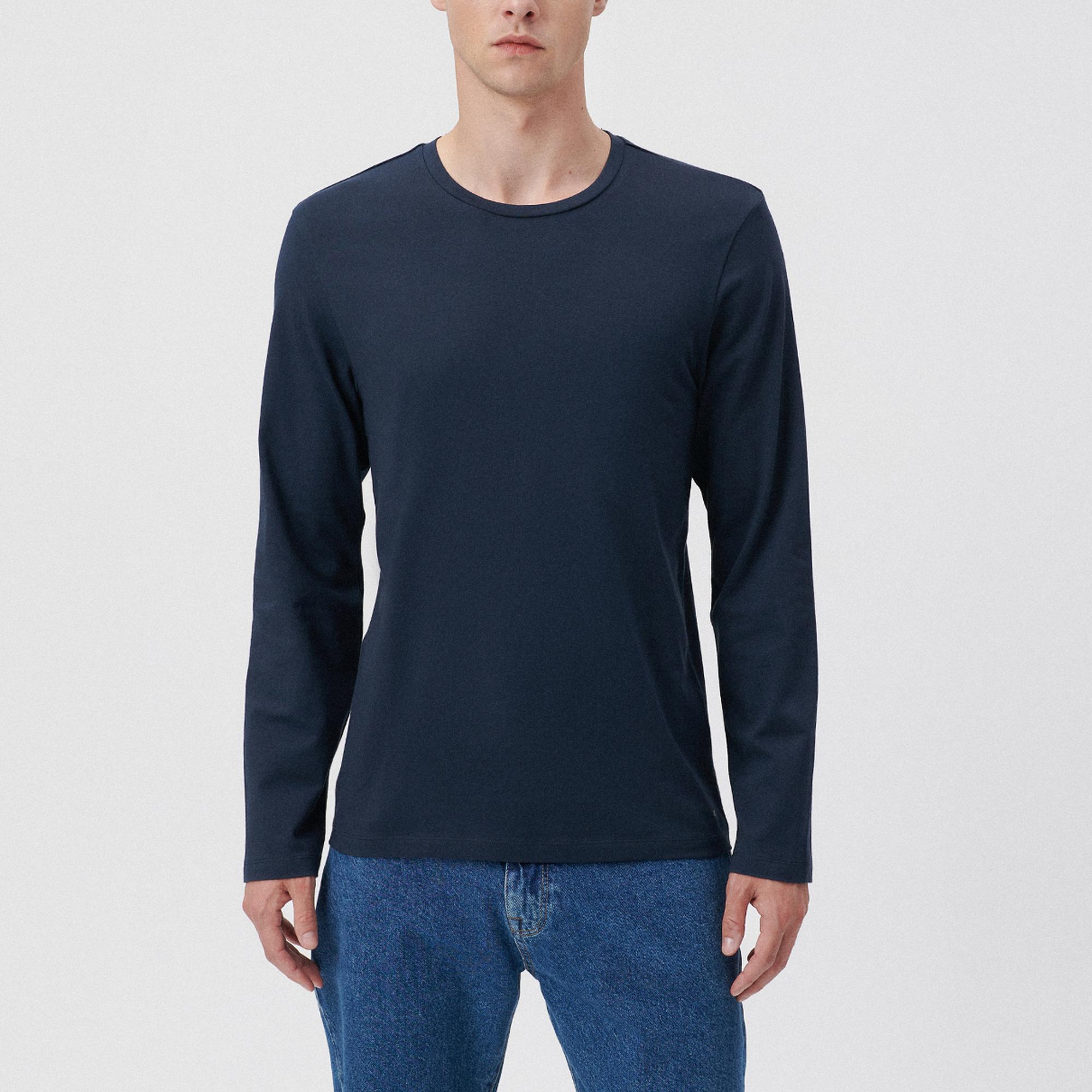 Mavi Uzun Kollu Lacivert Basic Tişört Fitted / Vücuda Oturan Kesim 062477-27308