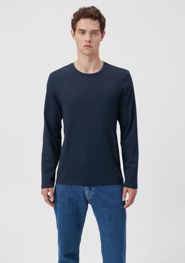  Mavi Uzun Kollu Lacivert Basic Tişört Fitted / Vücuda Oturan Kesim 062477-27308