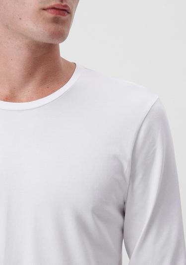  Mavi Uzun Kollu Beyaz Basic Tişört Fitted / Vücuda Oturan Kesim 062477-23248