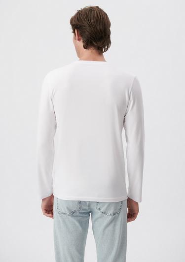  Mavi Uzun Kollu Beyaz Basic Tişört Fitted / Vücuda Oturan Kesim 062477-23248