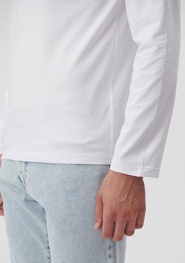  Mavi Uzun Kollu Beyaz Basic Tişört Fitted / Vücuda Oturan Kesim 062477-23248