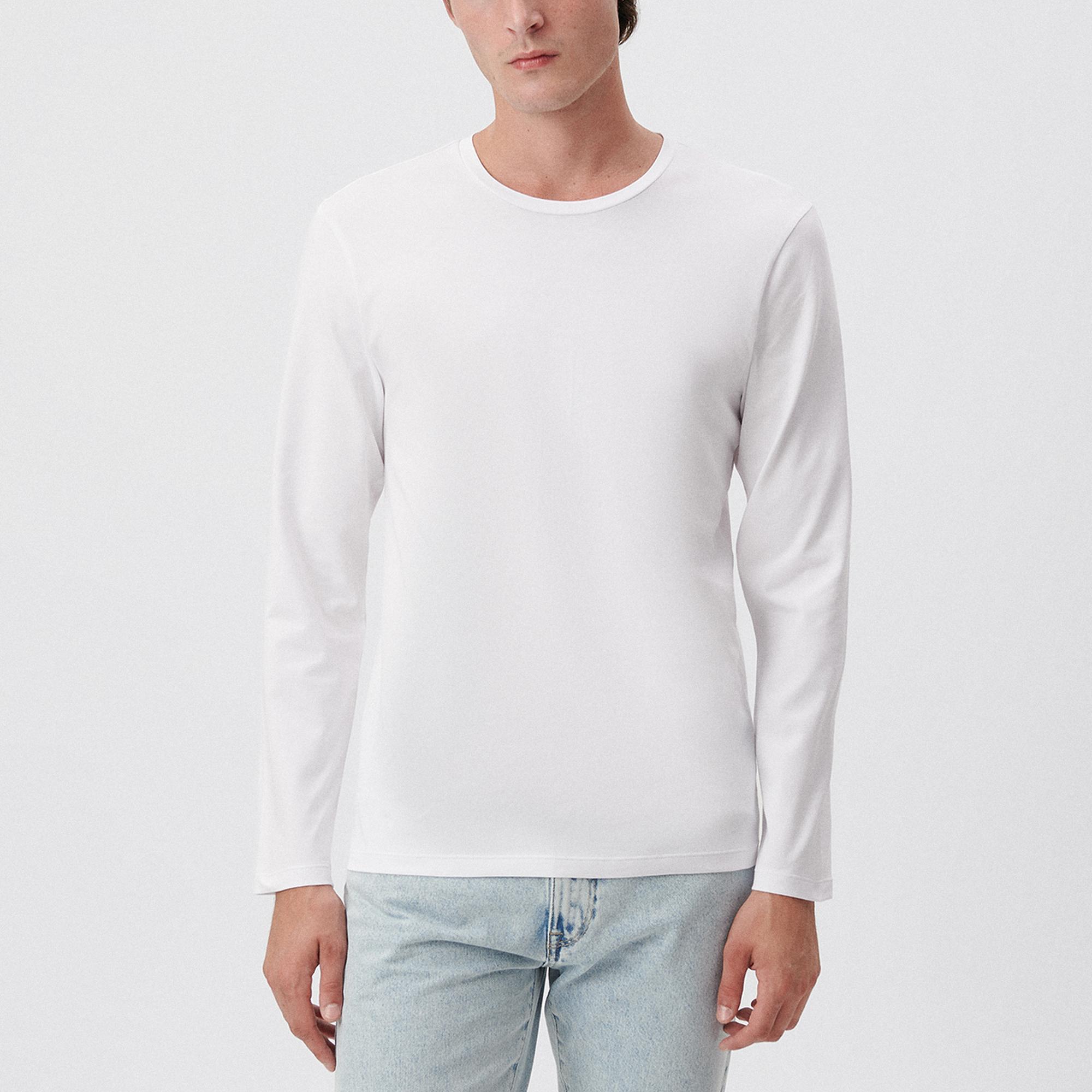 Mavi Uzun Kollu Beyaz Basic Tişört Fitted / Vücuda Oturan Kesim 062477-23248