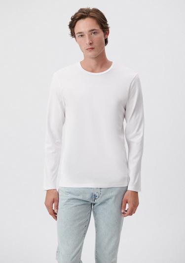  Mavi Uzun Kollu Beyaz Basic Tişört Fitted / Vücuda Oturan Kesim 062477-23248