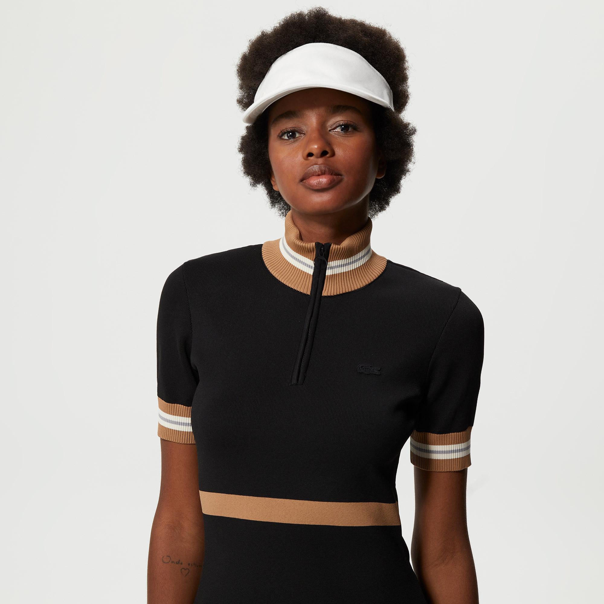 Kadın Flare Fit Kısa Kollu Dik Yaka Siyah Elbise