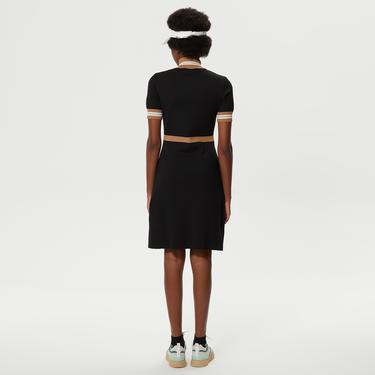  Kadın Flare Fit Kısa Kollu Dik Yaka Siyah Elbise